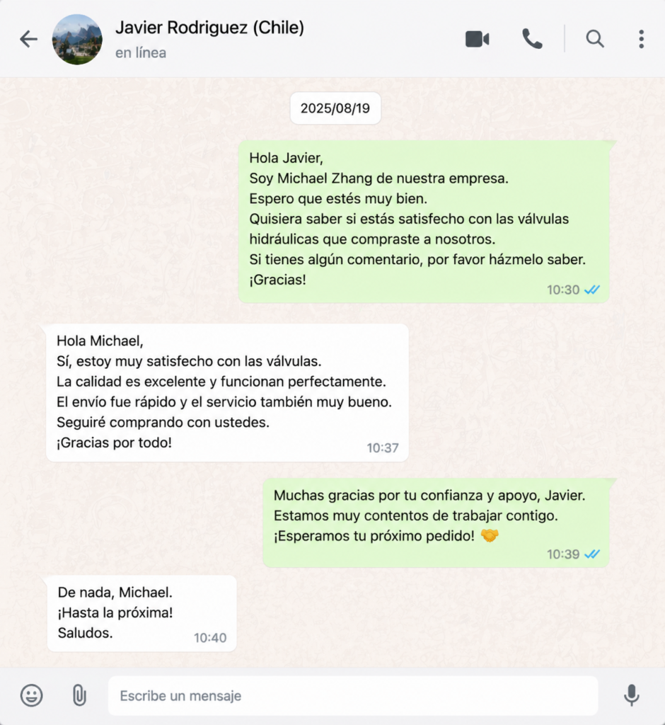 Customer feedback from Xiangyi Hydraulic