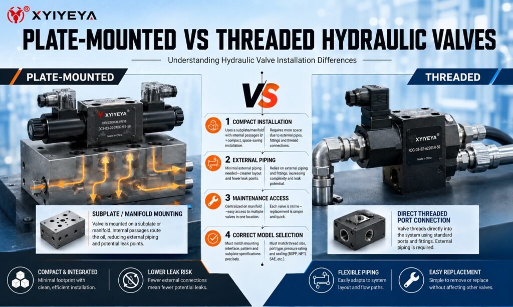 plate-mounted vs threaded hydraulic valves