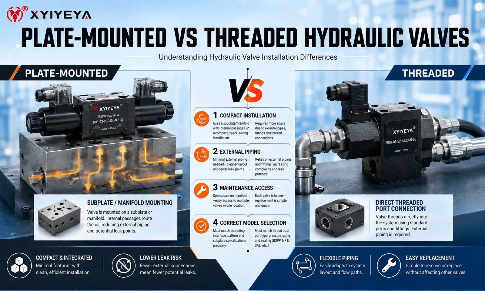 plate-mounted vs threaded hydraulic valves